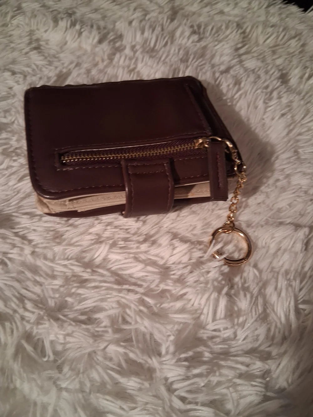 Woven Leather Compact Wallet - WINE Color Callout Lil  Peeling  In Corner